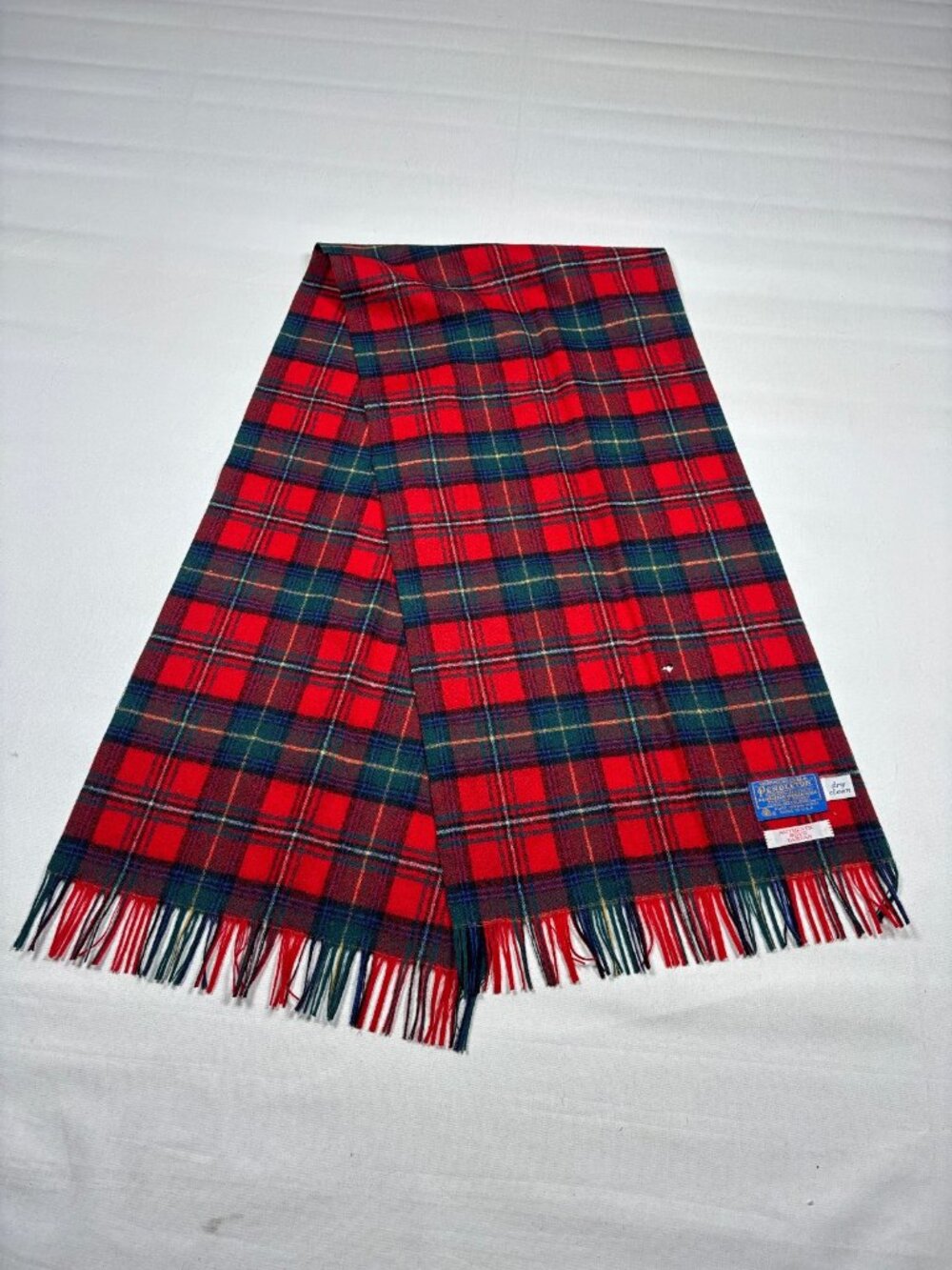 VTG 80s Pendleton Virgin Wool Scarf Authentic Red Boyd Tartan Plaid Made in USA